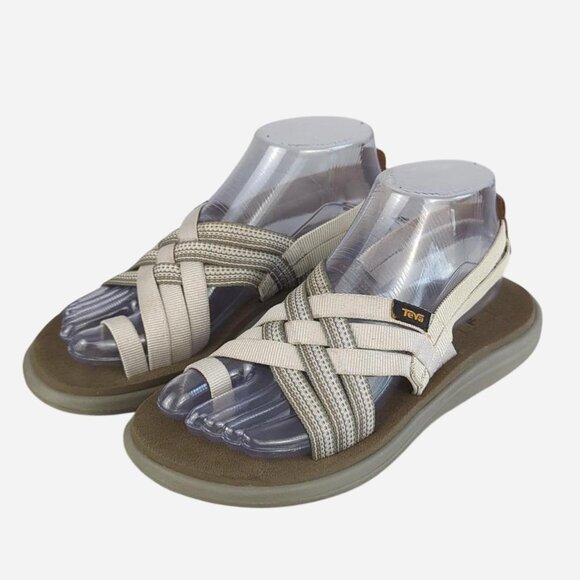 Teva Voya Strappy Canvas in White Cream Antiguous Birch Strappy Sandal l Size 6 - Picture 2 of 8